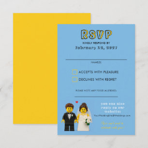 Hochzeit mit klassischen Spielbausteinen RSVP Karte