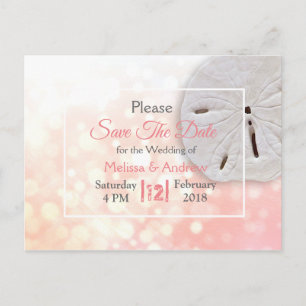 Hochzeit mit Korallen-Sand-Dollar-Motiv - Save the Ankündigungspostkarte