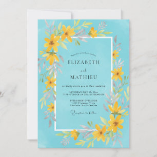 Hochzeit mit Kornblumenblauer Studentenblume und W Einladung