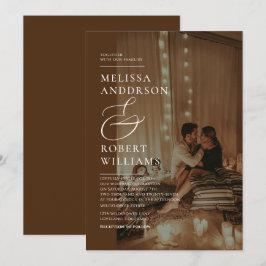 Hochzeit mit lässigem Chic und braunem Foto Einladung
