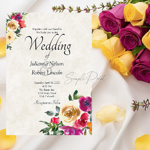 Hochzeit mit leerem Budget in Zitronen- und Magent Einladung