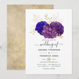 Hochzeit mit lila Blauer und Goldflorale Einladung