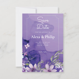Hochzeit mit lila Blume Einladung
