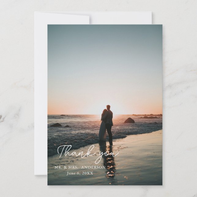 Hochzeit mit Lila floralen Foto Dankeskarte (Vorderseite)