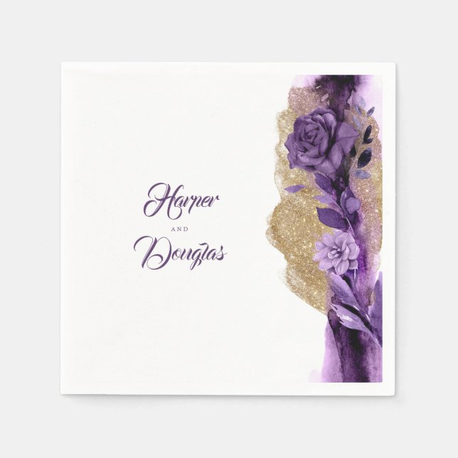 Hochzeit mit Lila Glitzer und Plum Serviette (Vorderseite)