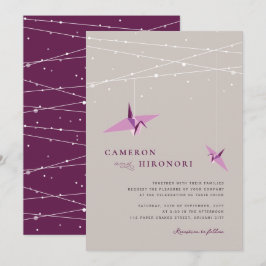Hochzeit mit Lila Papierkran und Fairy Lights Einladung