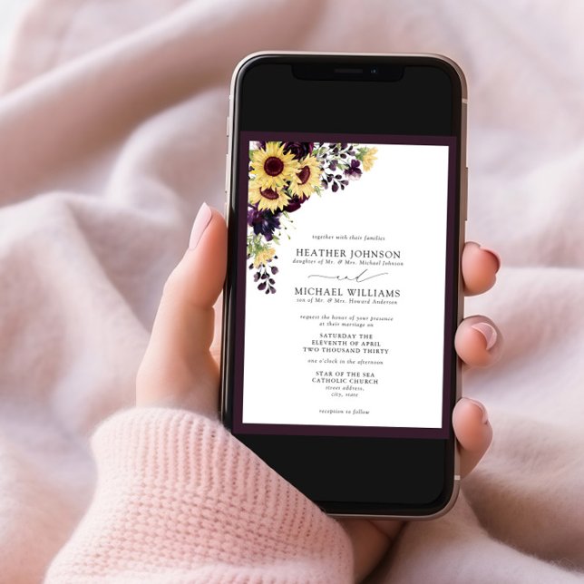 Hochzeit mit Lila Sonnenblume Einladung (Von Creator hochgeladen)