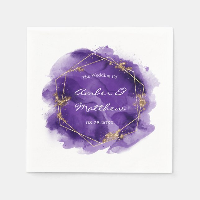 Hochzeit mit lila und goldenen Glitzer Serviette (Vorderseite)