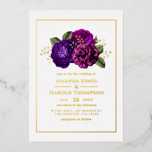 Hochzeit mit lila, violetter, pflaumenfarbener und folieneinladung