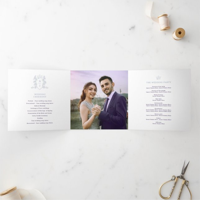 Hochzeit mit lila weißem Foto Dreifach-gefaltete Programmkarte (Innenseite)