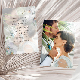 Hochzeit mit Minimalistischem weißem Orchid-Foto Einladung