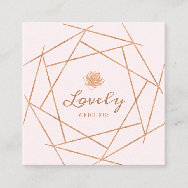 Hochzeit mit moderner geometrischer Rose aus Kupfe Quadratische Visitenkarte (Vorderseite)