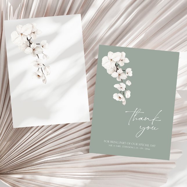 Hochzeit mit moderner Sage Green Orchid Dankeskarte (Modern Sage Green White Orchids Wedding Thank You Card)