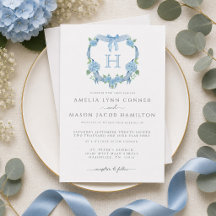 Hochzeit mit Monogramm Blaue Hortensien-Blumenwapp