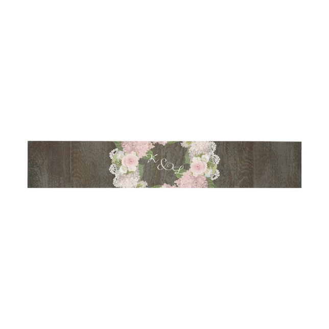 Hochzeit Mit Monogramm Holz rustikal dunkler Holzb Einladungsbanderole (Flach)