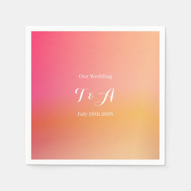 Hochzeit Mit Monogramm Orange Ombre Serviette (Vorderseite)