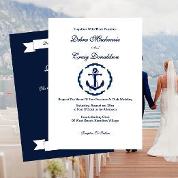 Hochzeit mit nautischem Anker in Navy und Weiß Einladung