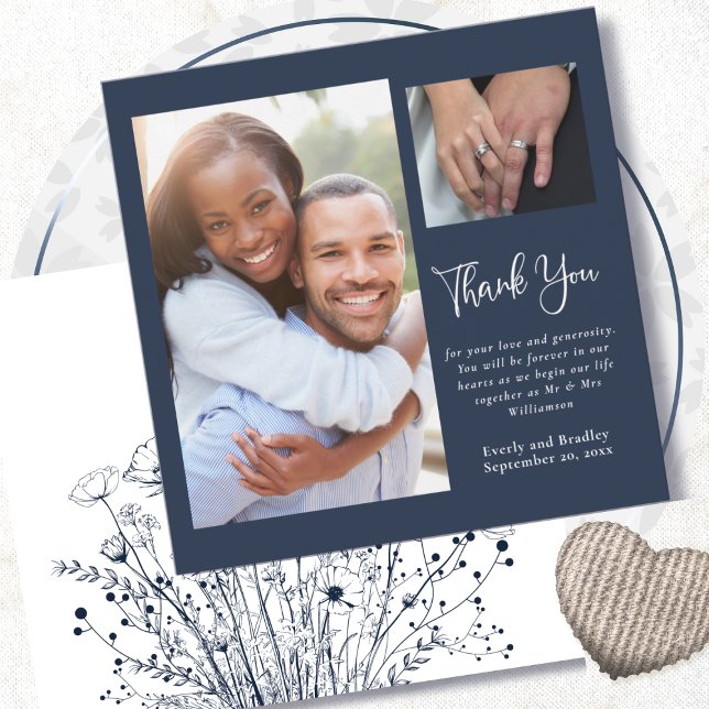 Hochzeit mit Navy White Floral Handwriting Vielen  Einladung (Von Creator hochgeladen)