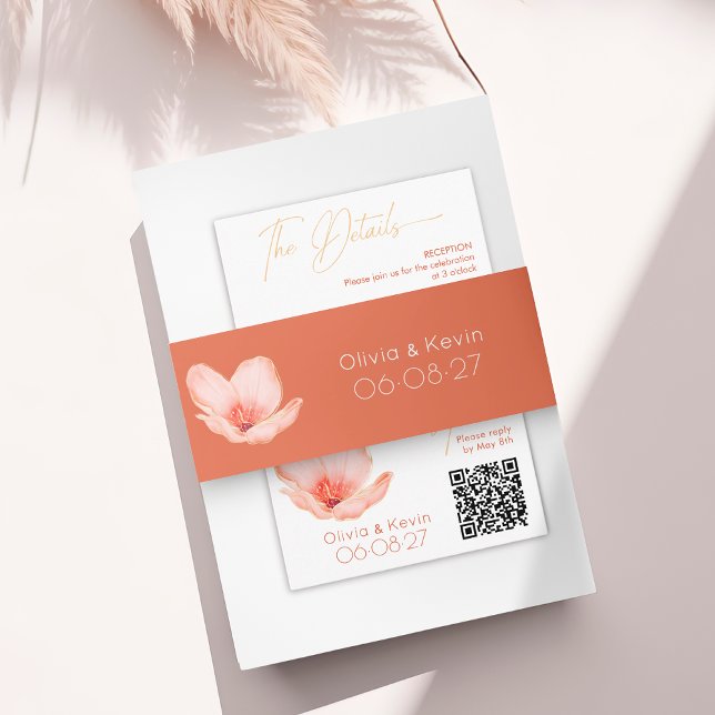 Hochzeit mit orangefarbenem Goldblumen Einladungsbanderole (Von Creator hochgeladen)