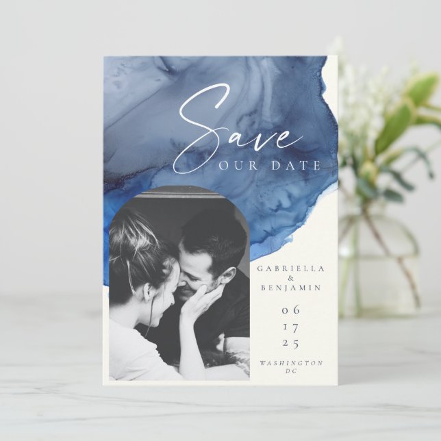Hochzeit mit personalisiertem Foto Save The Date (Stehend Vorderseite)