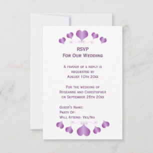 Hochzeit mit Purple Hearts Design RSVP Karte