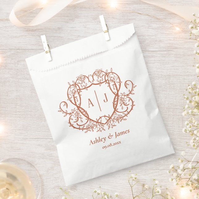 Hochzeit mit Rambling Rose Terrakotta-Monogrammwap Geschenktütchen (Ausgeschnitten)