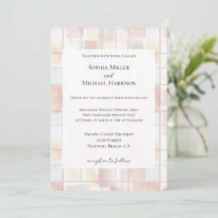 Hochzeit mit rosa Pfirsich-Quadraten Einladung