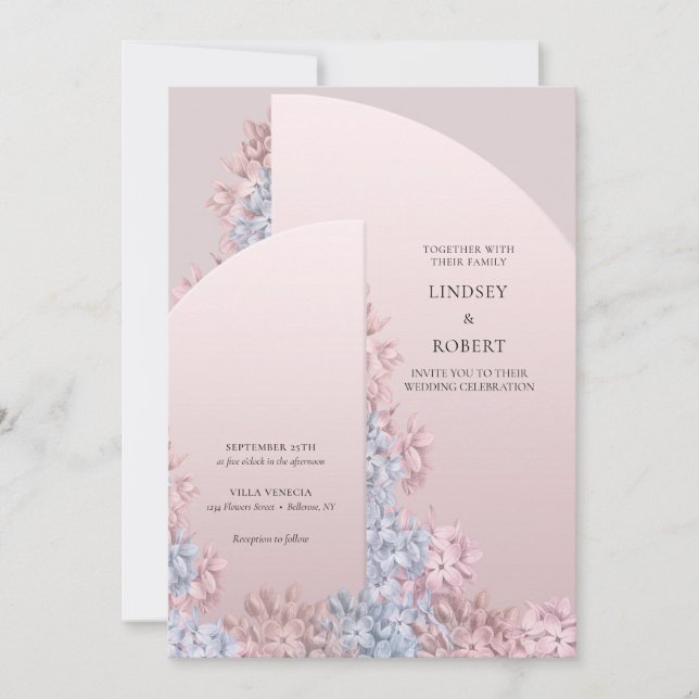 Hochzeit mit rosa, rosa, staubigen Hyazinthen Einladung (Vorderseite)