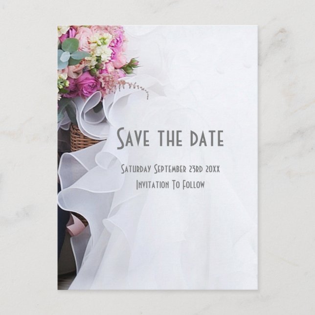 Hochzeit mit rosa und weißem Blumen Save the Date Ankündigungspostkarte (Vorderseite)