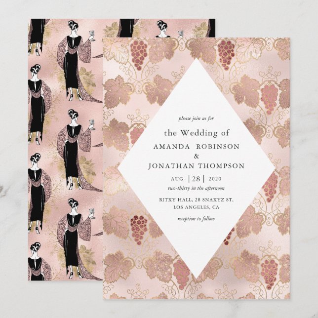 Hochzeit mit Rose Gold und Rose Einladung (Vorne/Hinten)