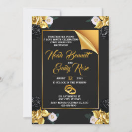 Hochzeit mit Rose und goldenen Ringen Einladung