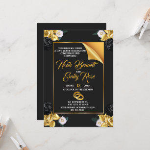 Hochzeit mit Rose und goldenen Ringen Einladung