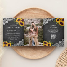 Hochzeit mit Schiefertafel-Sonnenblumen- Foto-QR-C