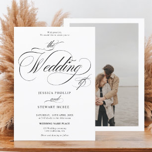 Hochzeit mit Schwarz-weißem Foto Einladung