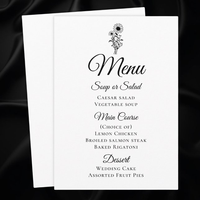 Hochzeit mit Schwarz-weißen Minimalistischen Sonne Menükarte (Von Creator hochgeladen)