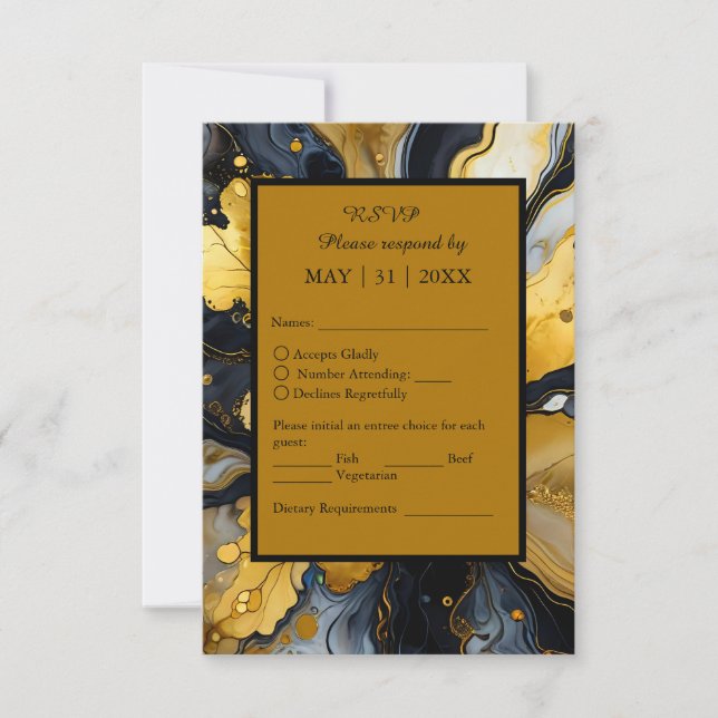 Hochzeit mit schwarzem Gold RSVP Karte (Vorderseite)