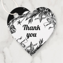 Hochzeit mit schwarzer, weißer Blumenschrift Danke Geschenkanhänger
