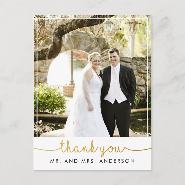 Hochzeit mit senkrechten Fotos dank Handschrift Postkarte (Vorderseite)