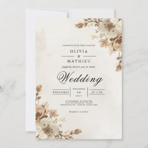 Hochzeit mit Sepia-Blumenrand Einladung