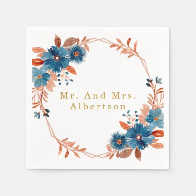 Hochzeit mit Terracotta und Navy Blue Gold Floral Serviette (Vorderseite)