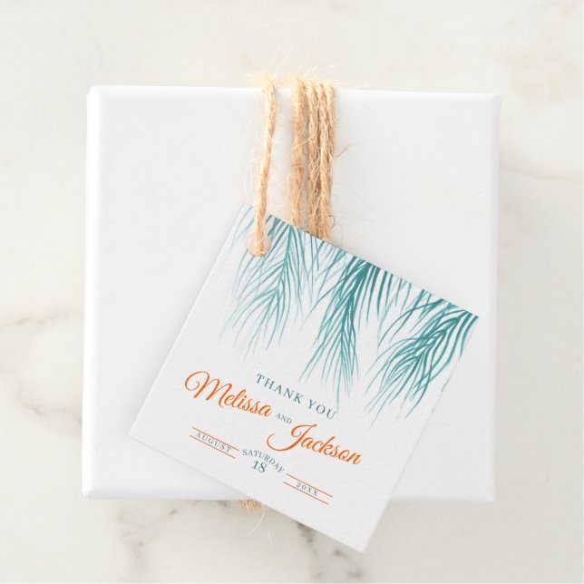 Hochzeit mit tropischen Palmen dank dunkelgrüner O Geschenkanhänger (Beispiel)