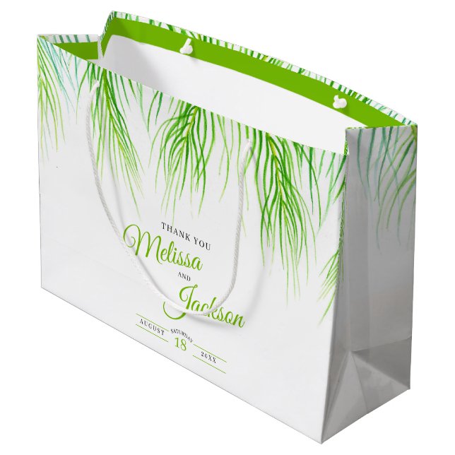 Hochzeit mit tropischen Palmen dank üppiger Vegeta Große Geschenktüte (Rückseite Schrägansicht)