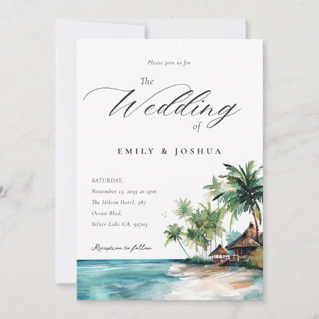 Hochzeit mit tropischen Wasserfarben Einladung (Vorderseite)