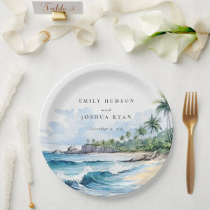Hochzeit mit tropischen Wasserfarben Pappteller