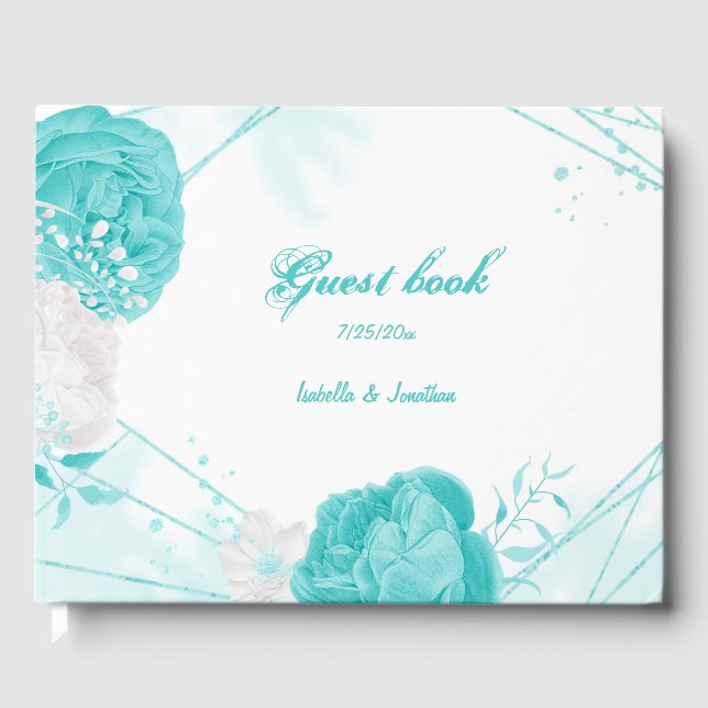 Hochzeit mit türkisfarbenem Weiß Gästebuch (Vorderseite)