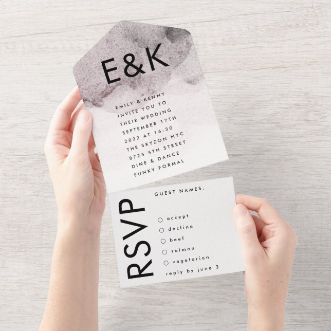 Hochzeit mit ultramoderner Schwarzer Tinte All In One Einladung (Abreißtisch)