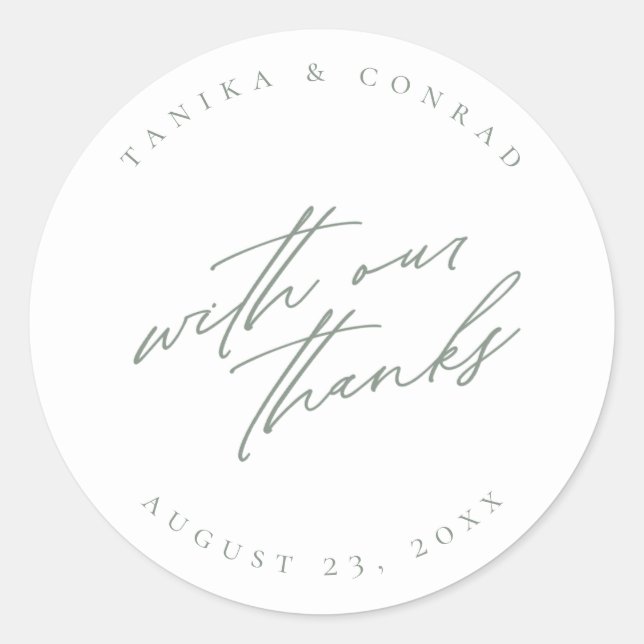 Hochzeit mit unserem Dankeschön Sage/Wht ID954 Runder Aufkleber (Vorderseite)