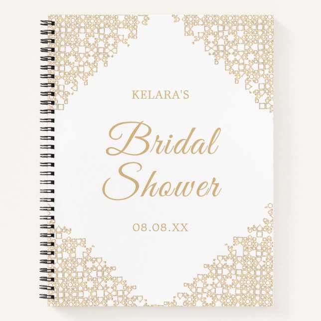 Hochzeit mit Verziertem Brautparty in Gold und Wei Notizbuch (Vorderseite)