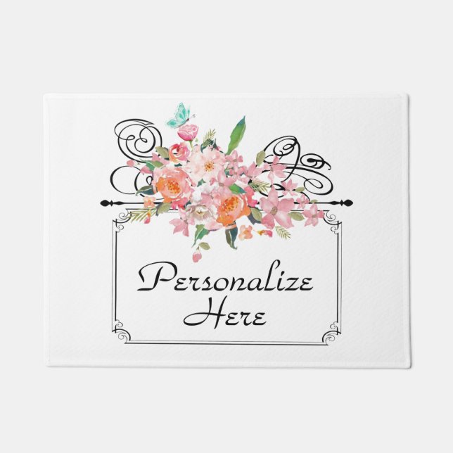 Hochzeit mit viktorianischem Blumenbezug Fußmatte (Vorderseite)