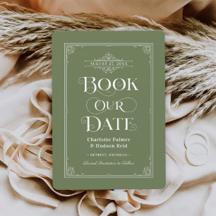 Hochzeit mit Vintage-Moosgrünem Bucheinband Save The Date